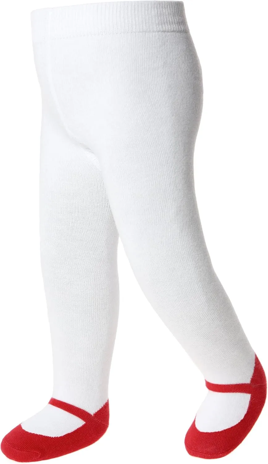 Baby Girl Tights with Sewn-in Mary Jane Shoe Design - Anti Slip - Cotton-Infant & Toddler Sizes