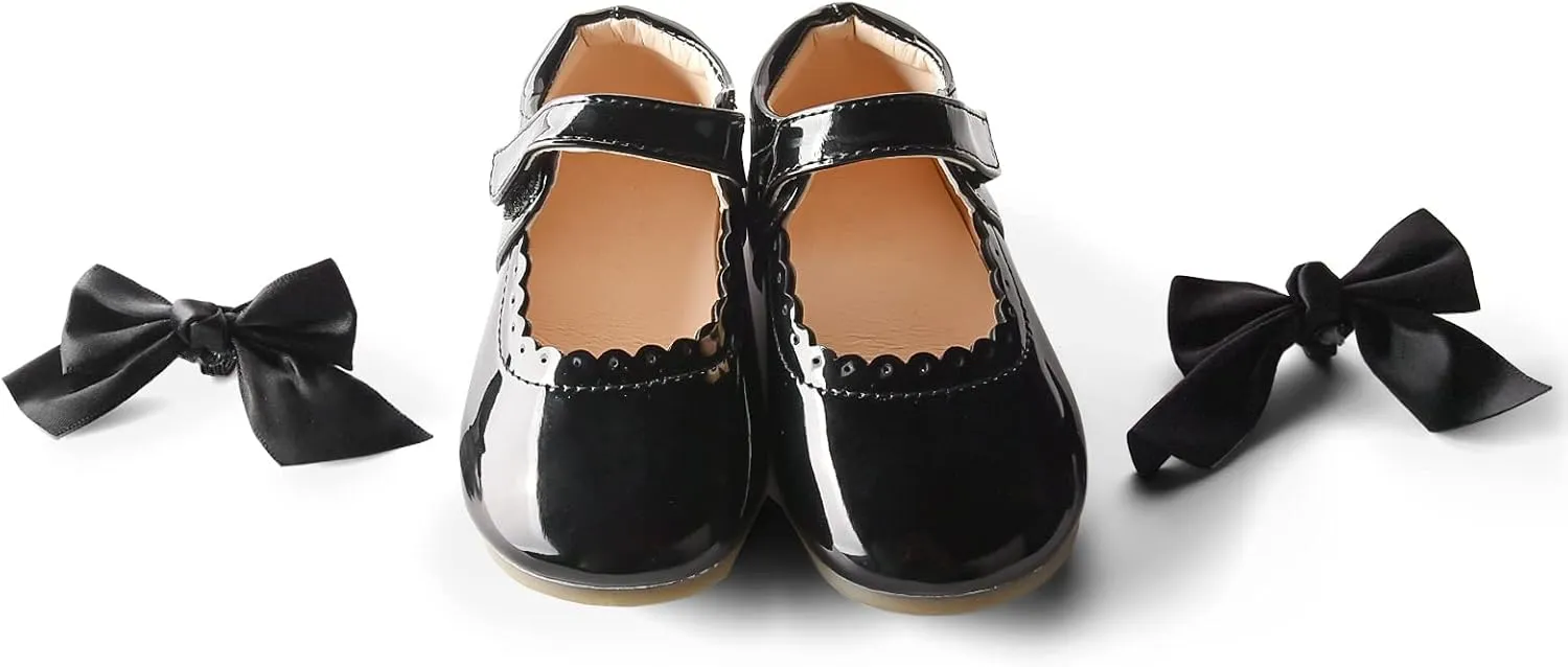 Baby Girls Wedding Flat Ribbon Bow Shoes Princess Dress Mary Jane