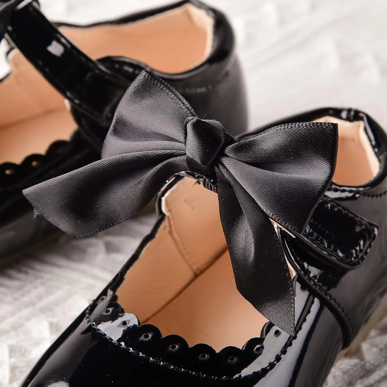 Baby Girls Wedding Flat Ribbon Bow Shoes Princess Dress Mary Jane