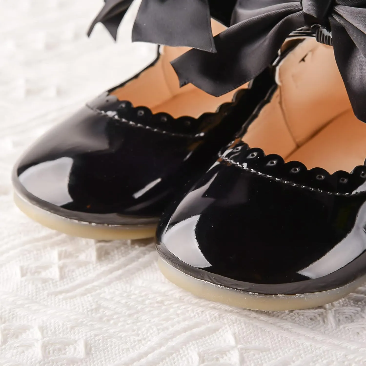 Baby Girls Wedding Flat Ribbon Bow Shoes Princess Dress Mary Jane