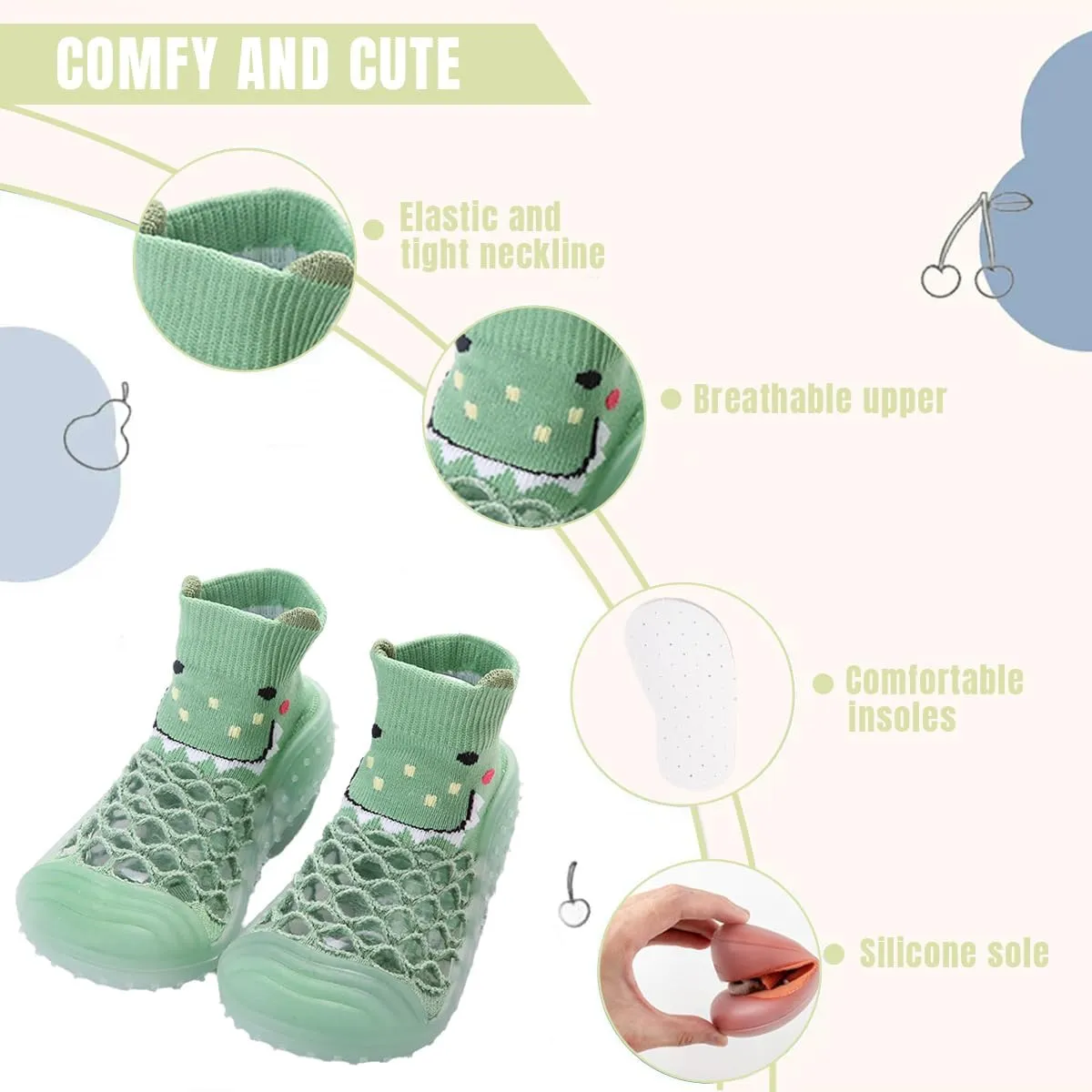 Baby Sock Shoes Boys Girls First Walking Shoes Non Slip Lightweight Toddler Infant Indoor Outdoor