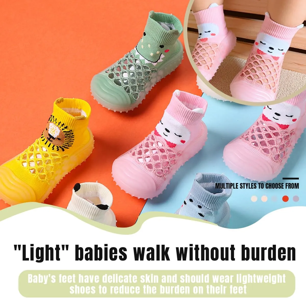 Baby Sock Shoes Boys Girls First Walking Shoes Non Slip Lightweight Toddler Infant Indoor Outdoor