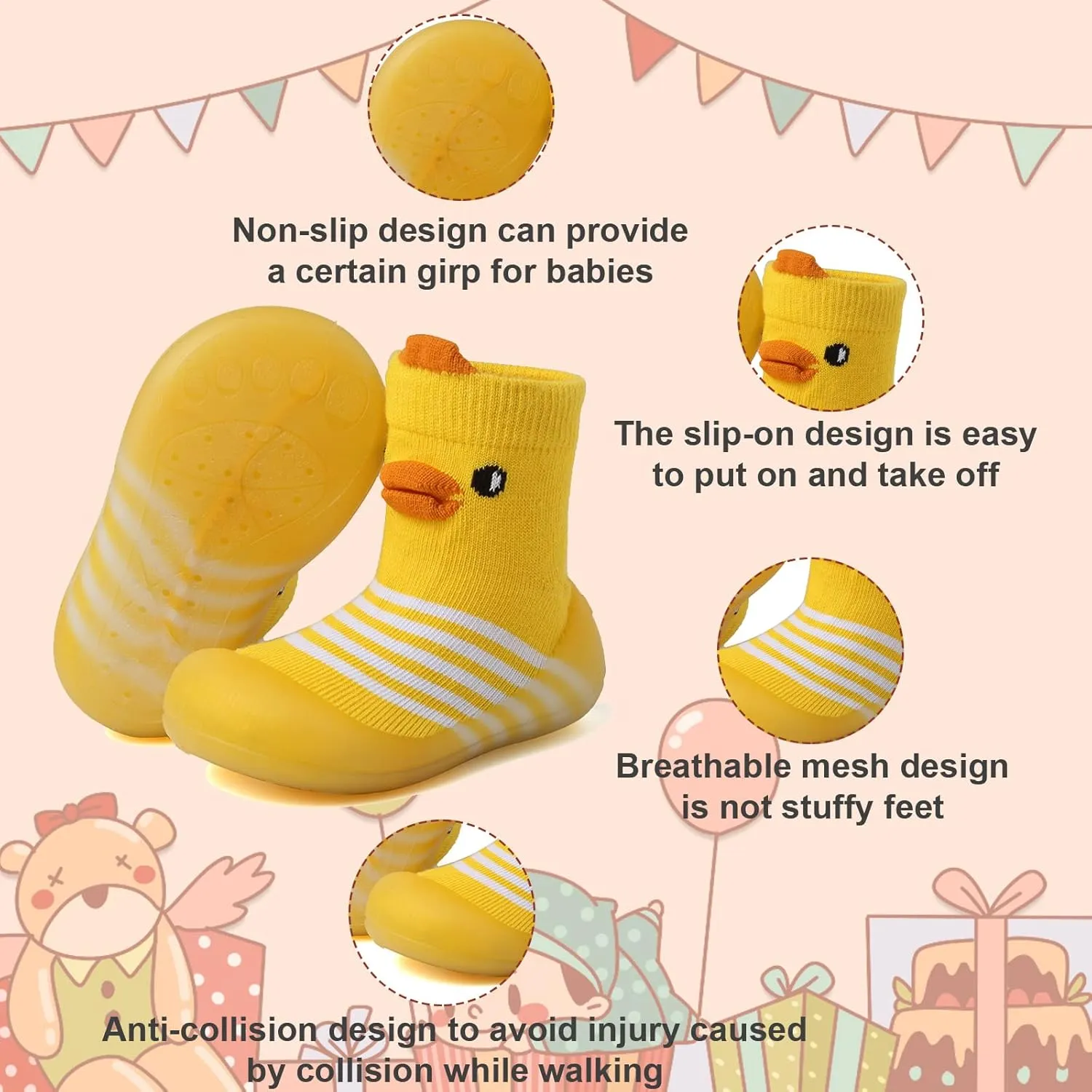 Baby Sock Shoes Toddler Cartoon Soft Rubber Sole Non Slip Indoor Floor Slipper for Infant Boys Girls