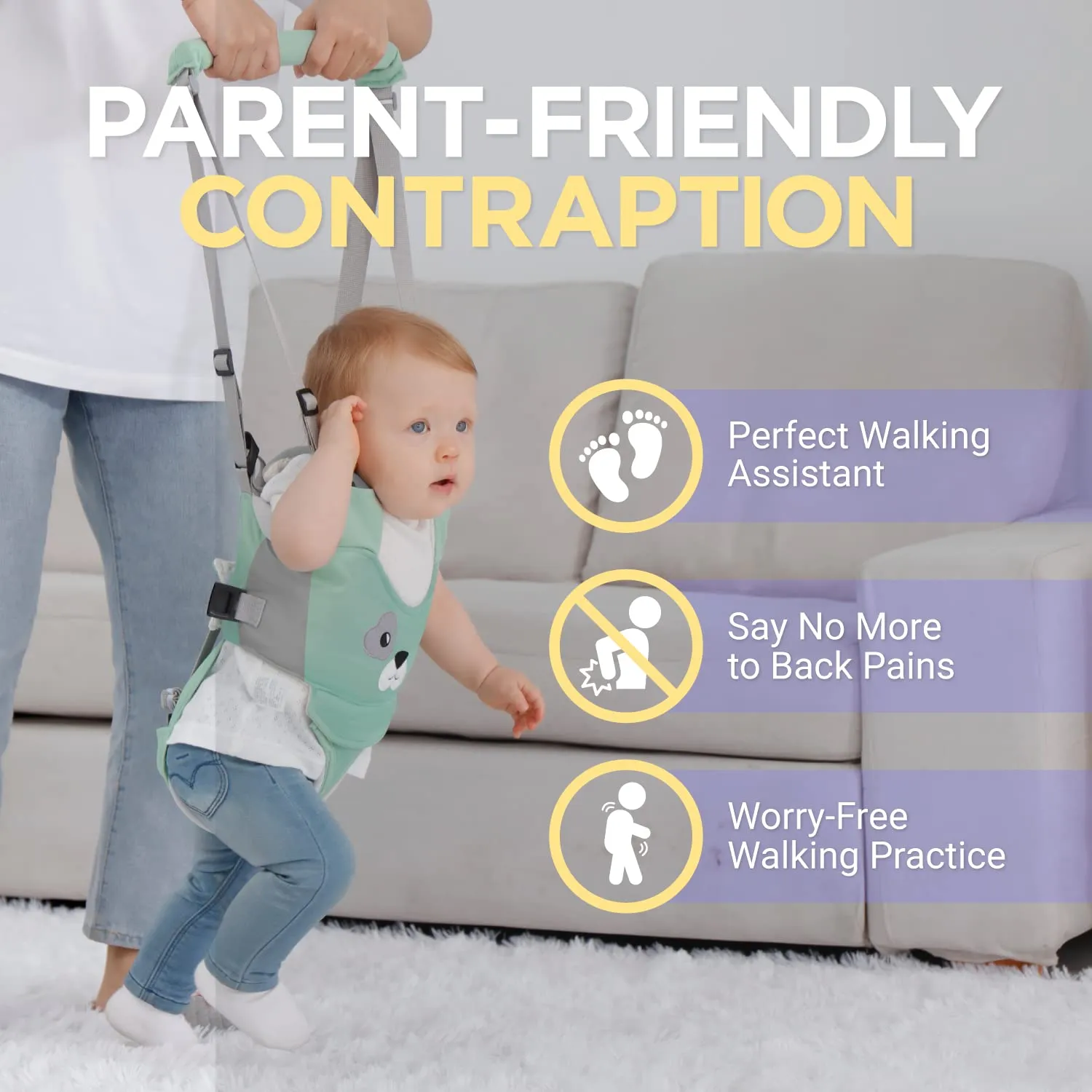 Baby Walking Harness - Handheld Kids Walker Helper - Toddler Infant Walker Harness Assistant Belt - Child Baby Walk Learning Help Support Assist Trainer Tool - for 7-24 Month Old
