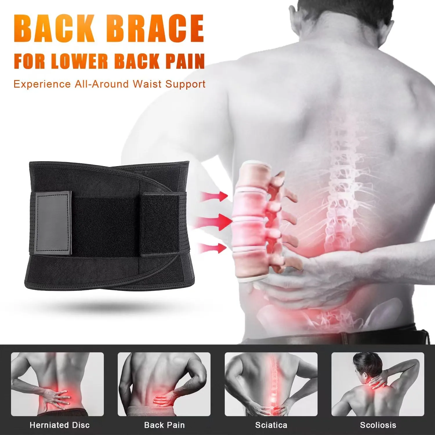 Back Brace for Lower Back Pain Relief Sciatica, Scoliosis, Herniated Disc, Breathable Back Support Belt for Women Men, Adjustable Lumbar Support Brace Body Shape Waist Trainer for Heavy Lifting, Gym, Workouts (Black, Large)