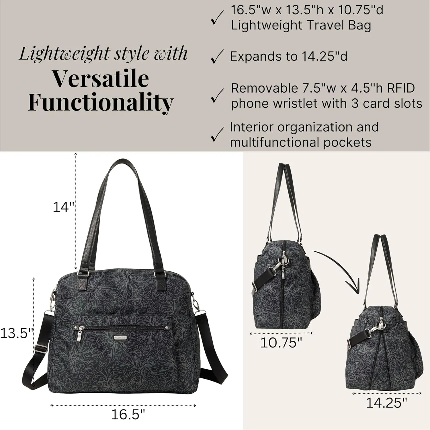 Baggallini Overnight Expandable Laptop Tote - Lightweight Travel Bag for Women