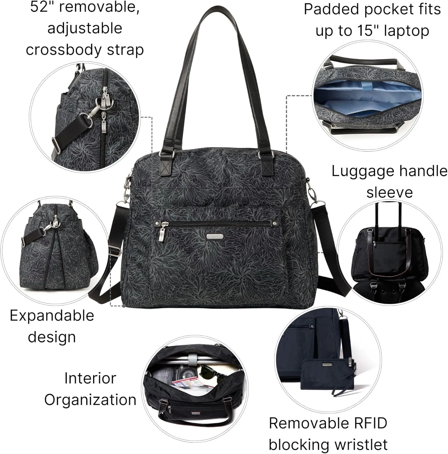 Baggallini Overnight Expandable Laptop Tote - Lightweight Travel Bag for Women