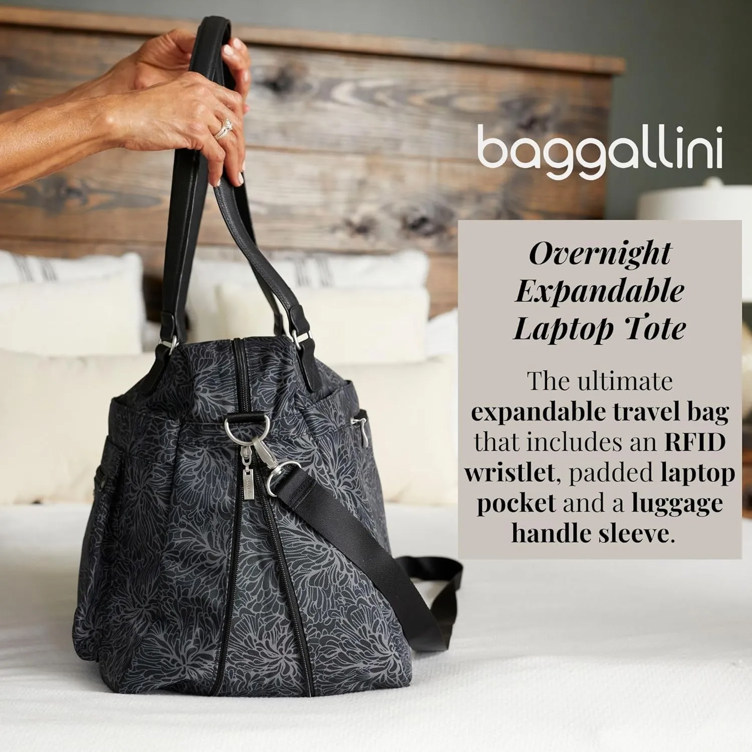 Baggallini Overnight Expandable Laptop Tote - Lightweight Travel Bag for Women
