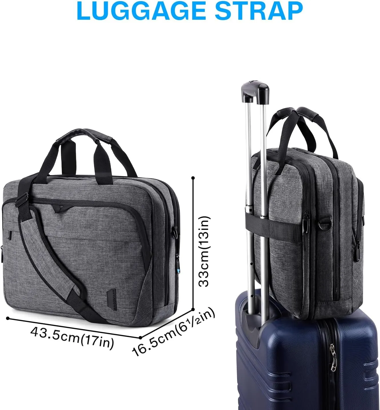 BAGSMART 17.3 Inch Laptop Bag, Expandable Computer Bag Laptop Briefcase Men Women,Laptop Shoulder Bag,Work Bag Business Travel Office, Dark Grey