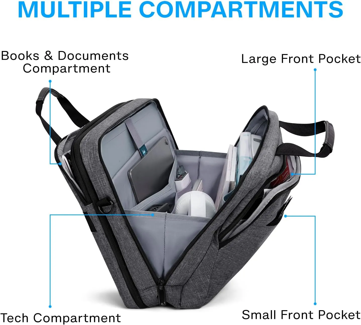 BAGSMART 17.3 Inch Laptop Bag, Expandable Computer Bag Laptop Briefcase Men Women,Laptop Shoulder Bag,Work Bag Business Travel Office, Dark Grey