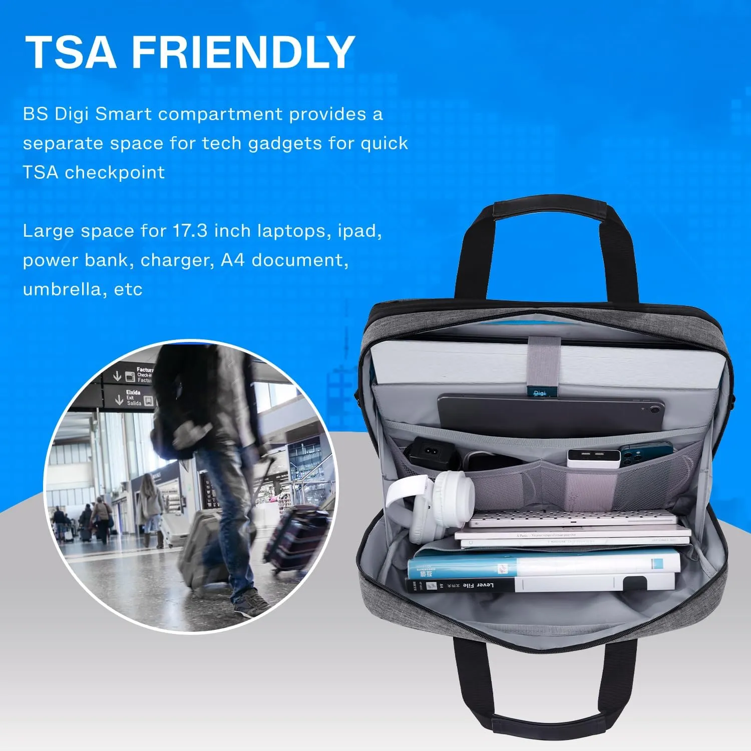 BAGSMART 17.3 Inch Laptop Bag, Expandable Computer Bag Laptop Briefcase Men Women,Laptop Shoulder Bag,Work Bag Business Travel Office, Dark Grey