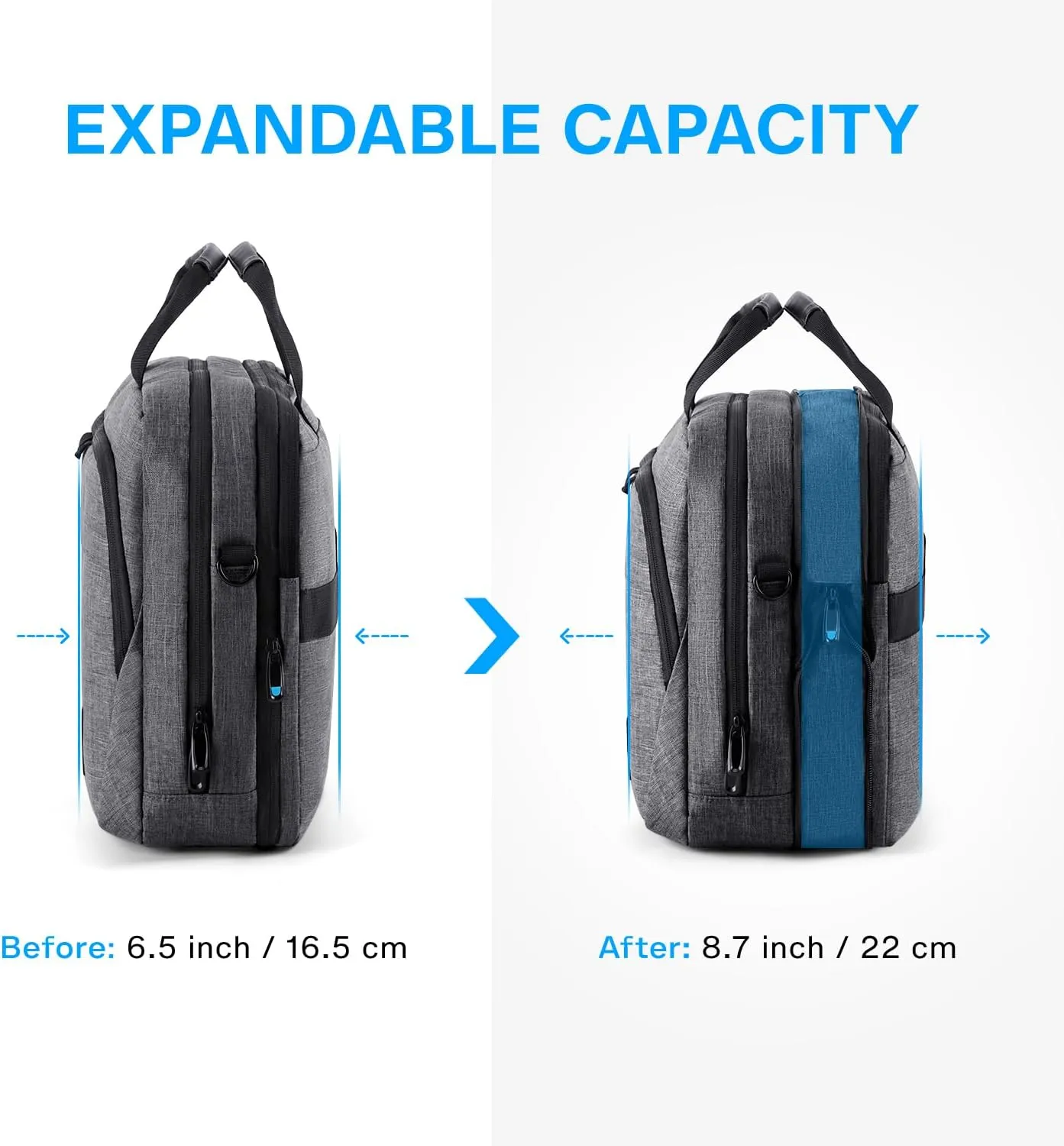 BAGSMART 17.3 Inch Laptop Bag, Expandable Computer Bag Laptop Briefcase Men Women,Laptop Shoulder Bag,Work Bag Business Travel Office, Dark Grey