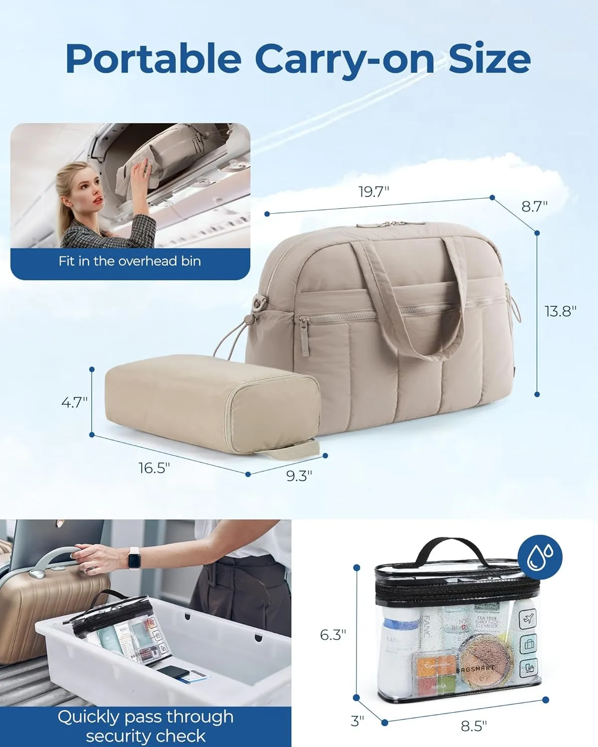 BAGSMART Gym Bag for Women, Duffle Bag for Travel with Wet Pocket, Lightweight Carry on Weekender Duffel, Water Resistant