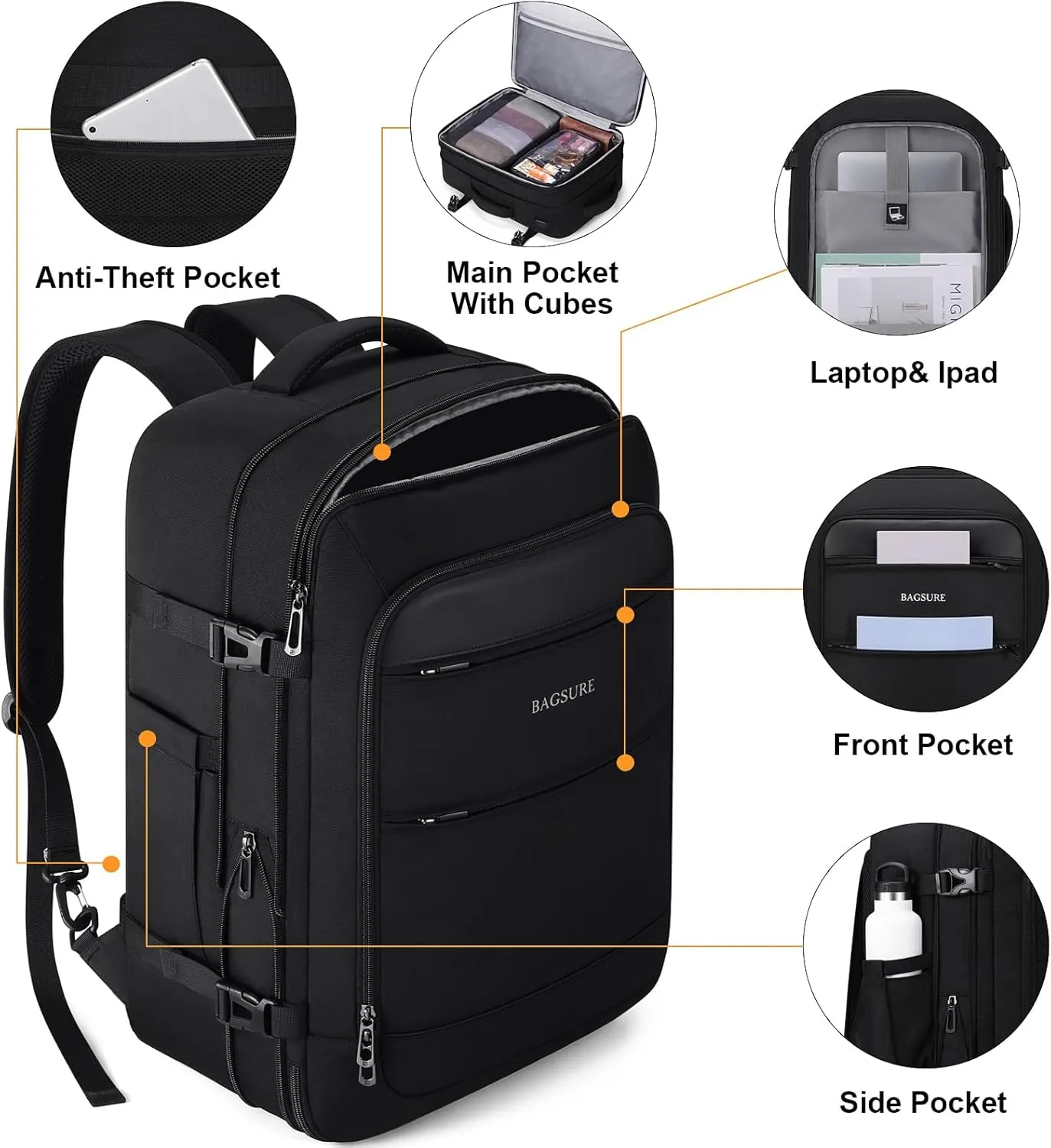 Bagsure Travel Backpack, 42L Carry on Luggage, Flight Approved Expandable Backpack, Laptop Backpack