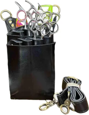 Barber Shear Storage Holster,Genuine Leather Scissors Bag Hairdressing Scissors Holster Pouch Hairstylist Cowhide Tool Case Pet Teacher Barber Waist Shoulder Black