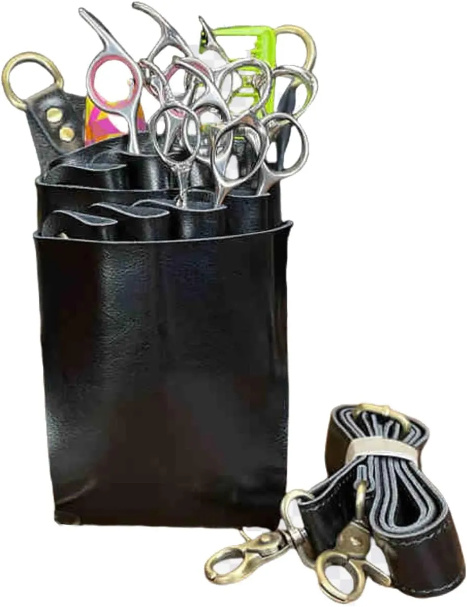 Barber Shear Storage Holster,Genuine Leather Scissors Bag Hairdressing Scissors Holster Pouch Hairstylist Cowhide Tool Case Pet Teacher Barber Waist Shoulder Black
