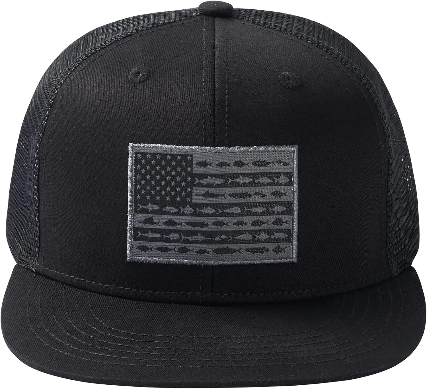 BASSDASH Flat Brim Trucker Cap Adjustable Snapback Hat Mesh Back for Men Women
