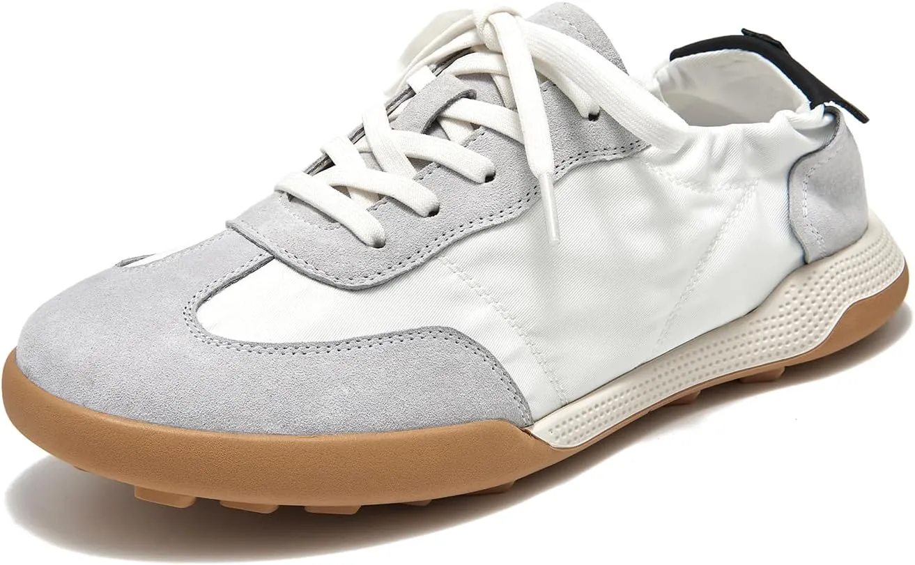 BEAU TODAY Fashion Sneakers Women, Casual Walking Sneakers for Women, Comfortable Non-Slip Lace-Up Womens Leather Flat Shoes Grey US Size 8.5