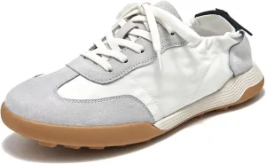 BEAU TODAY Fashion Sneakers Women, Casual Walking Sneakers for Women, Comfortable Non-Slip Lace-Up Womens Leather Flat Shoes Grey US Size 8.5