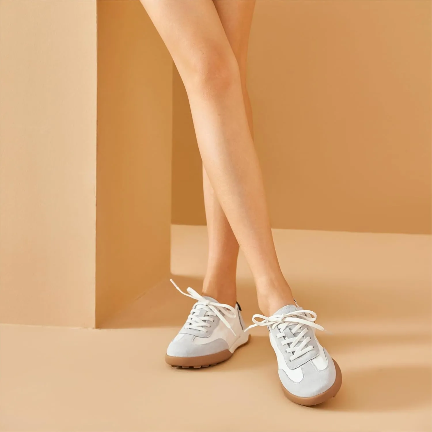 BEAU TODAY Fashion Sneakers Women, Casual Walking Sneakers for Women, Comfortable Non-Slip Lace-Up Womens Leather Flat Shoes