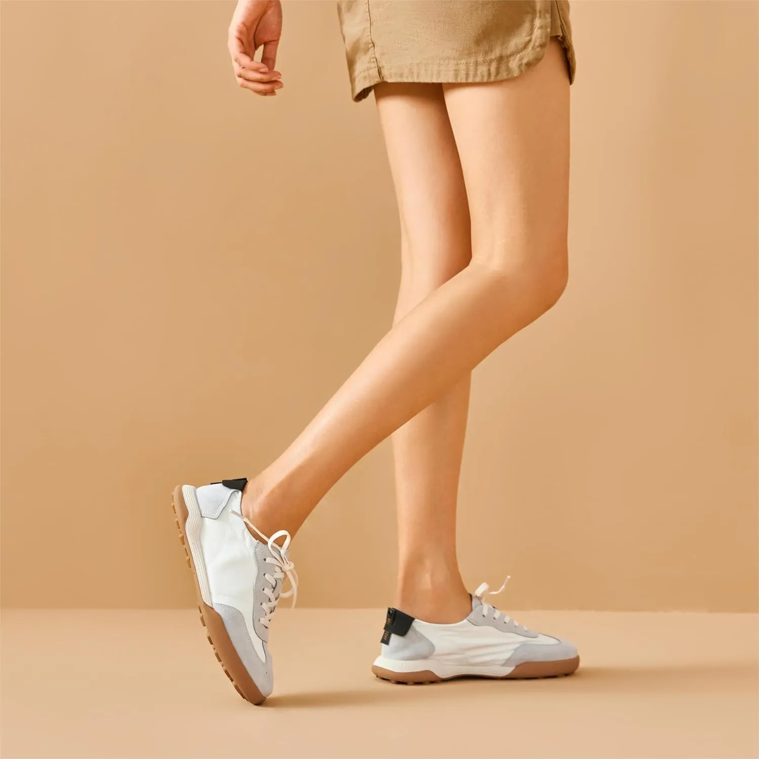 BEAU TODAY Fashion Sneakers Women, Casual Walking Sneakers for Women, Comfortable Non-Slip Lace-Up Womens Leather Flat Shoes