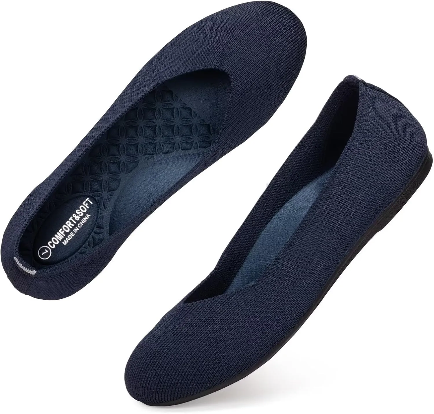 BEJINASH Ballet Flats for Women Soft Slip On Flat Shoes Knit Round Toe Work Flat Mesh Woman Walking Shoes Comfortable Casual