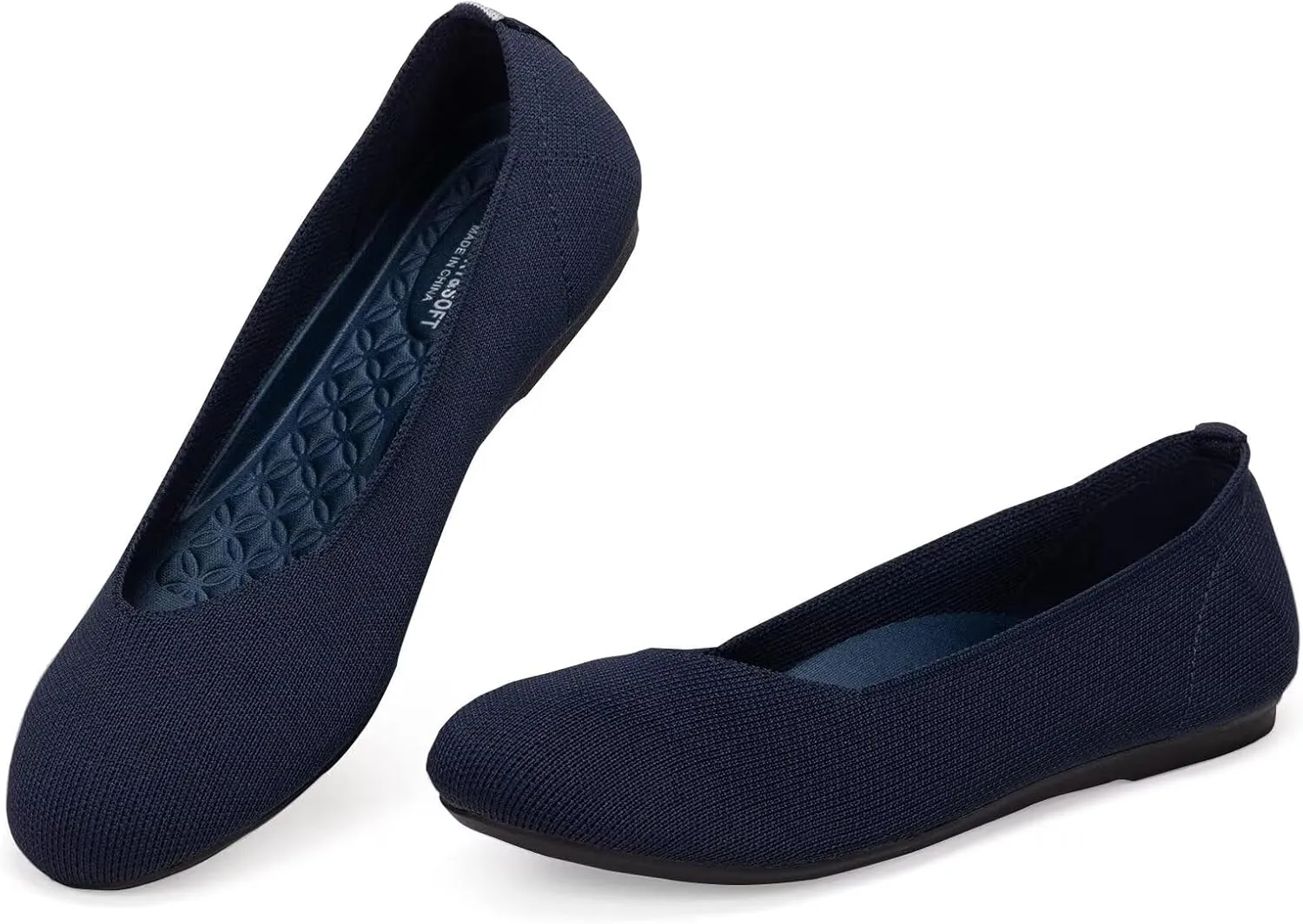 BEJINASH Ballet Flats for Women Soft Slip On Flat Shoes Knit Round Toe Work Flat Mesh Woman Walking Shoes Comfortable Casual
