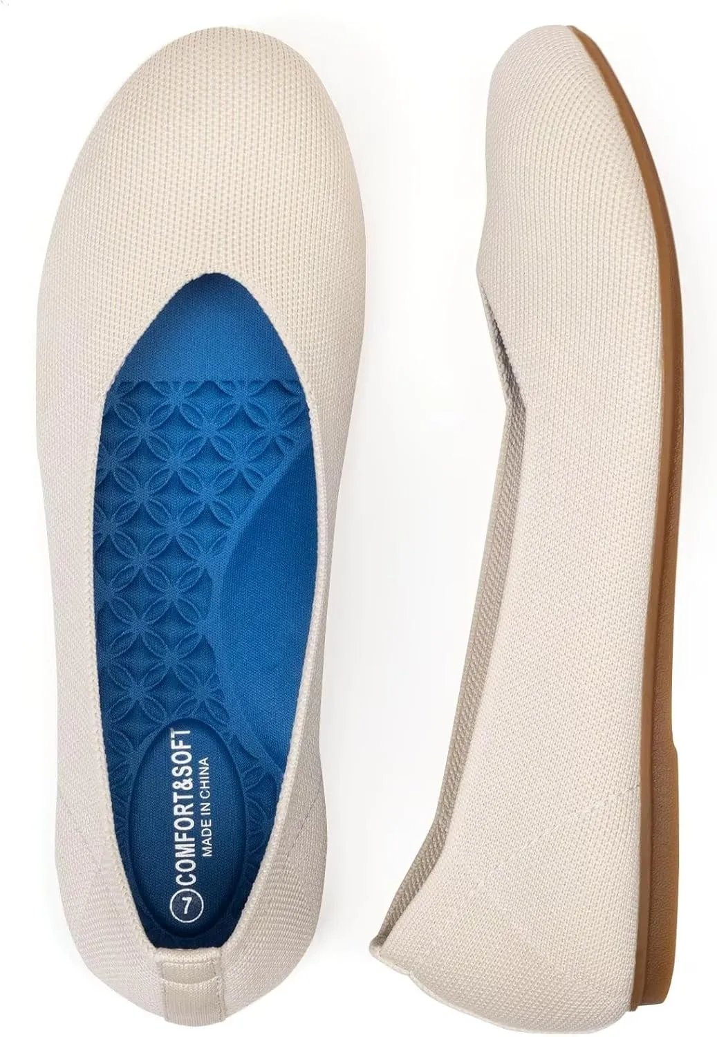 BEJINASH Ballet Flats for Women Soft Slip On Flat Shoes Knit Round Toe Work Flat Mesh Woman Walking Shoes Comfortable Casual
