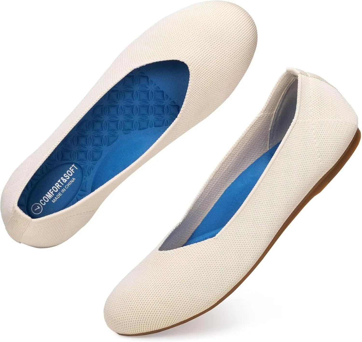 BEJINASH Ballet Flats for Women Soft Slip On Flat Shoes Knit Round Toe Work Flat Mesh Woman Walking Shoes Comfortable Casual