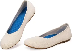 BEJINASH Ballet Flats for Women Soft Slip On Flat Shoes Knit Round Toe Work Flat Mesh Woman Walking Shoes Comfortable Casual