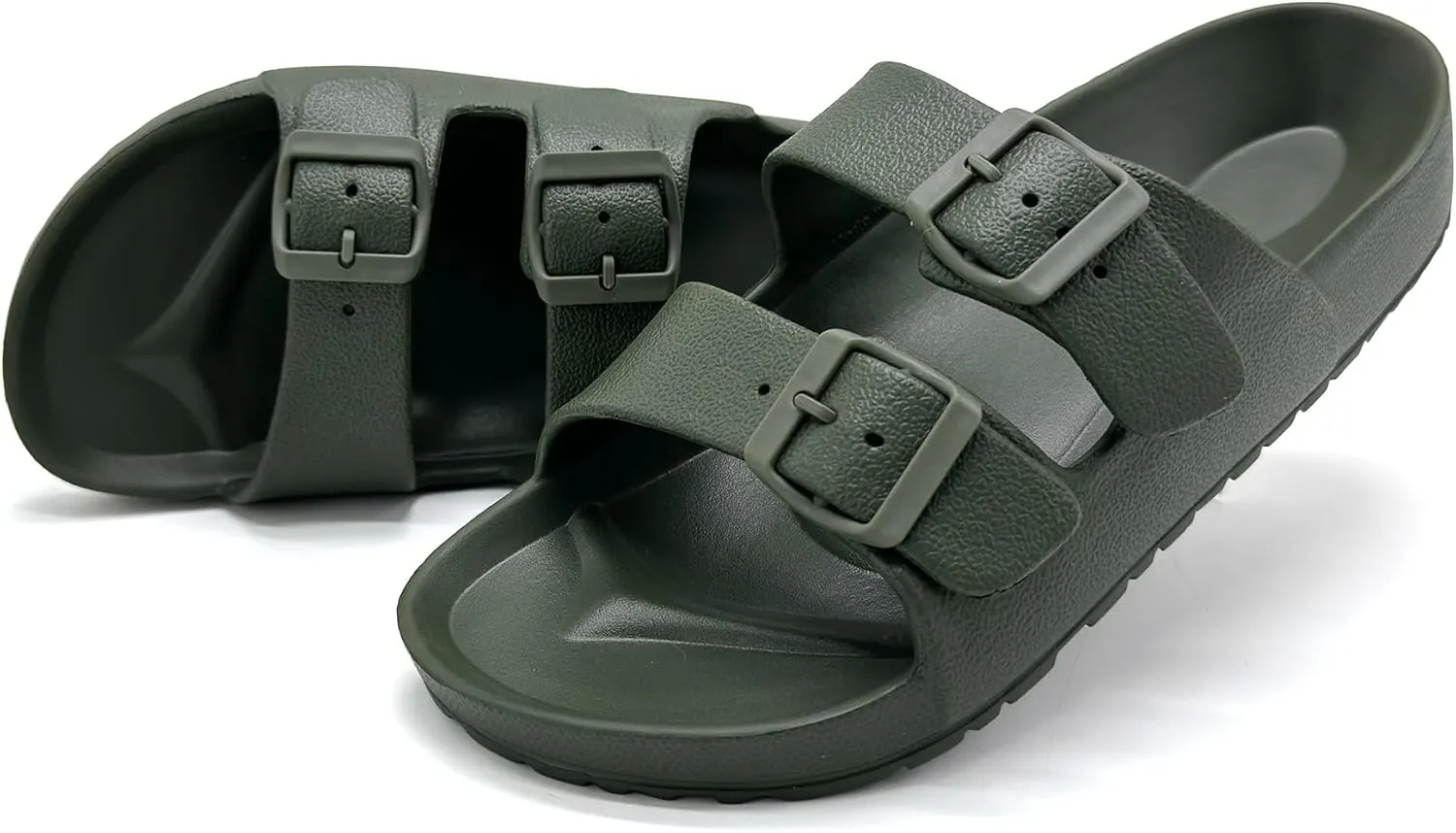 BEMGNAR Men’s Lightweight Comfort Slides Double Buckle Slip-on Adjustable EVA Orthopedic Flat Sandals