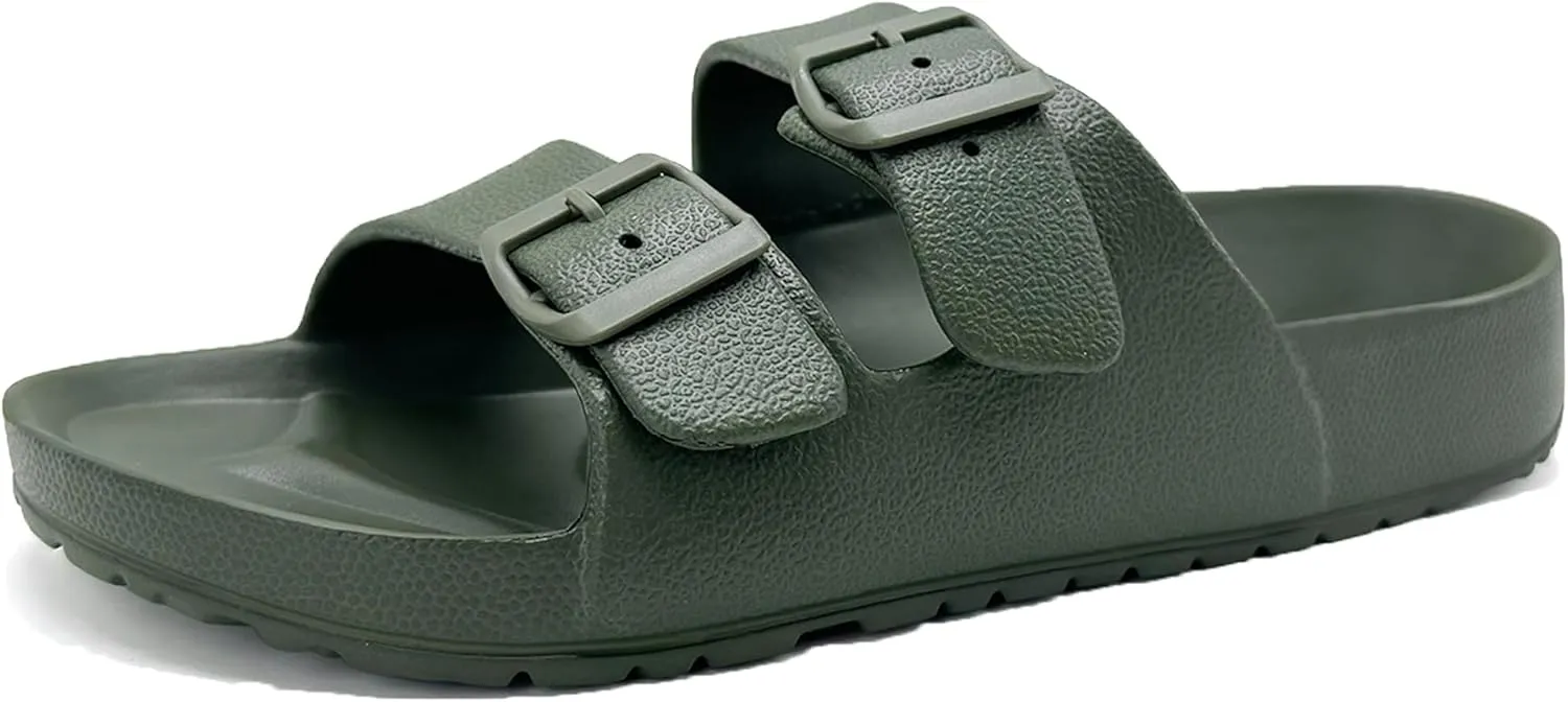 BEMGNAR Men’s Lightweight Comfort Slides Double Buckle Slip-on Adjustable EVA Orthopedic Flat Sandals