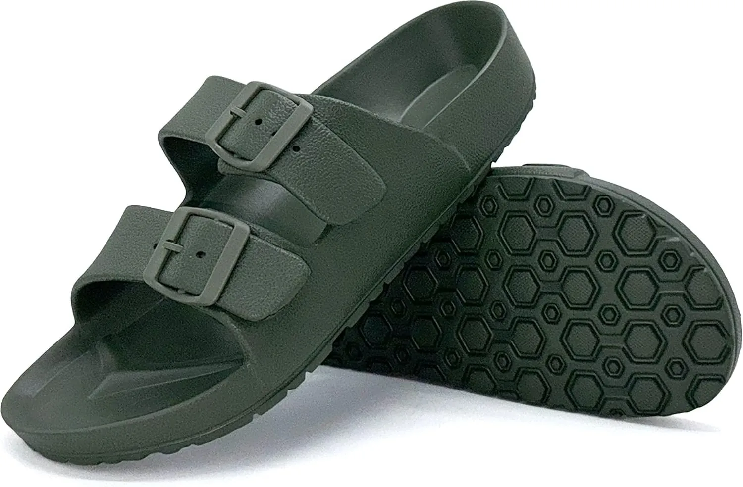 BEMGNAR Men’s Lightweight Comfort Slides Double Buckle Slip-on Adjustable EVA Orthopedic Flat Sandals