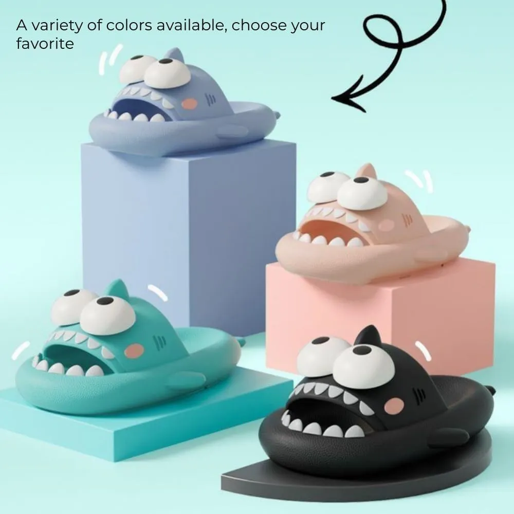 Big Eyes Shark Slides，Cute And Funny Unisex Big Eye Shark Slippers,Thick Sole Non-slip Shark Slippers.