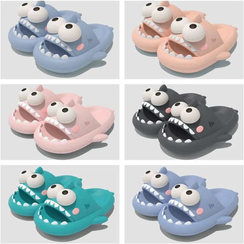 Big Eyes Shark Slides，Cute And Funny Unisex Big Eye Shark Slippers,Thick Sole Non-slip Shark Slippers.