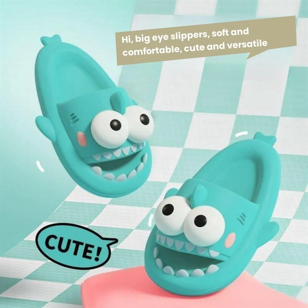 Big Eyes Shark Slides，Cute And Funny Unisex Big Eye Shark Slippers,Thick Sole Non-slip Shark Slippers.