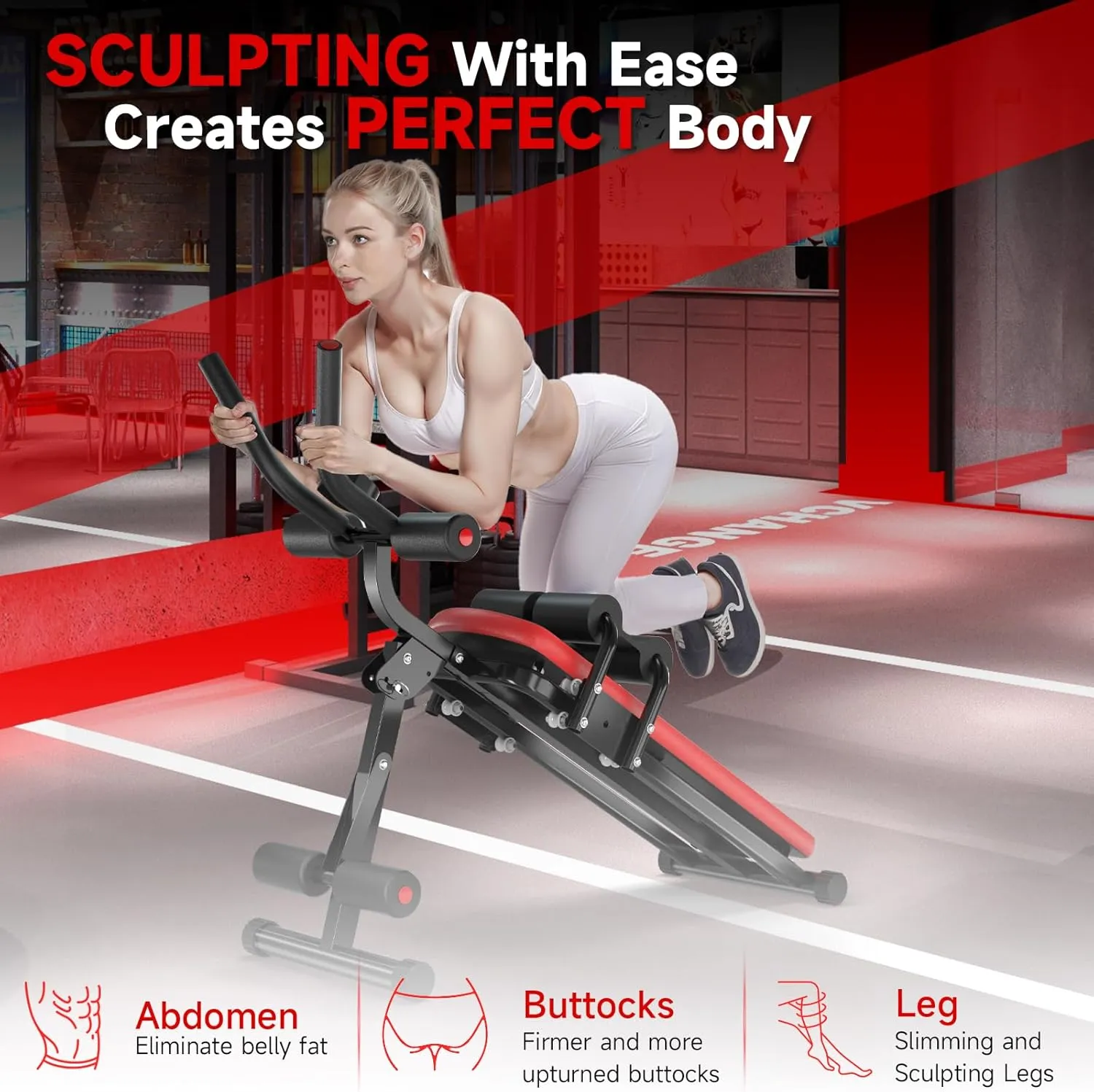 Bigzzia Ab Machine, Ab Workout Equipment Machine for Stomach Workout Foldable Abdominal Trainer for Home Gym Adjustable Ab Exercise Bench Crunch Machine for Core Abdomen