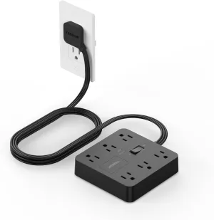 Black Surge Protector Power Strip, TESSAN Flat Plug Extension Cord 5 FT with Multiple Outlets, 1700J Surge Protection with 6 AC, Charging Station for Home Office Supplies Dorm Room Essentials