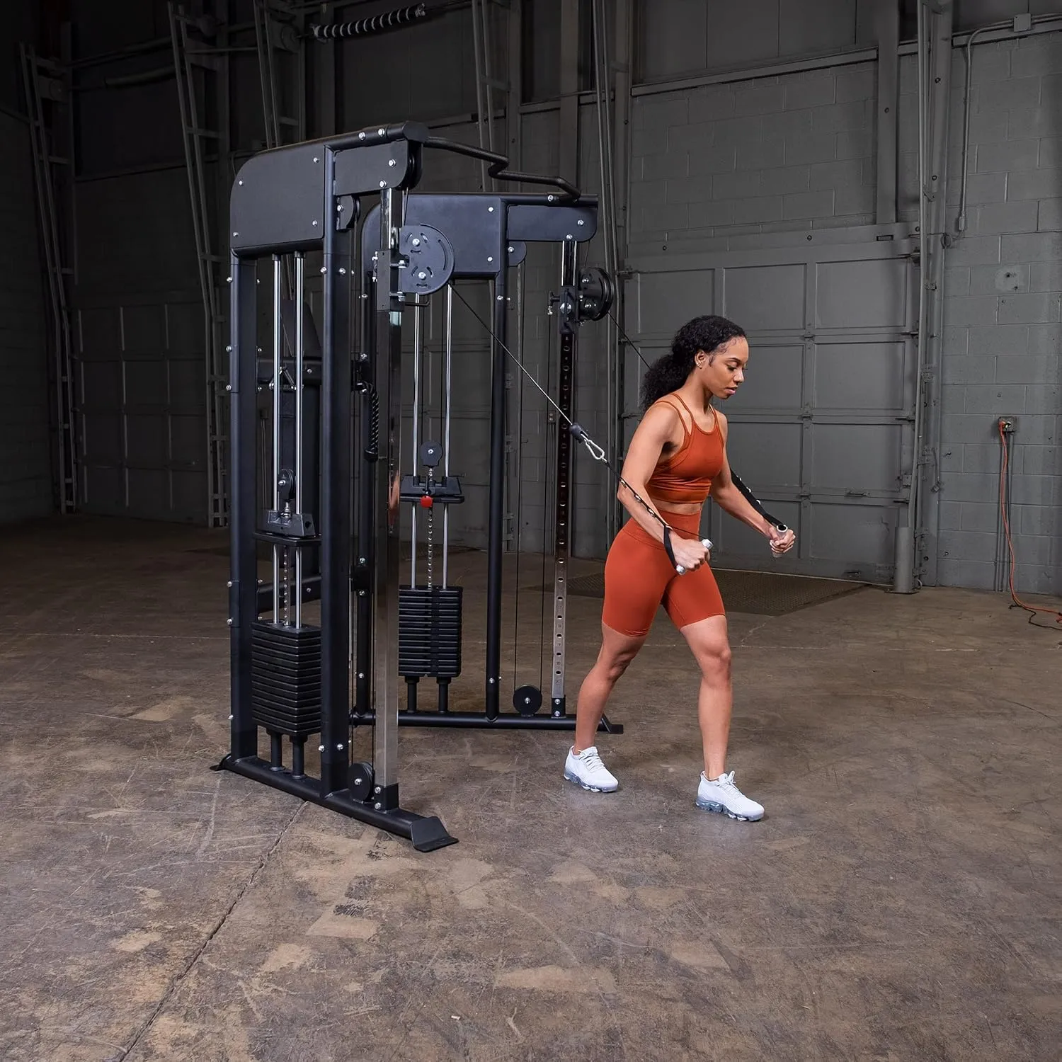 Body-Solid Functional Trainer Dual Weight Stacks, Adjustable Swiveling Pulleys, Integrated Chinning Bar, Cable Workout Machine for Home Gym