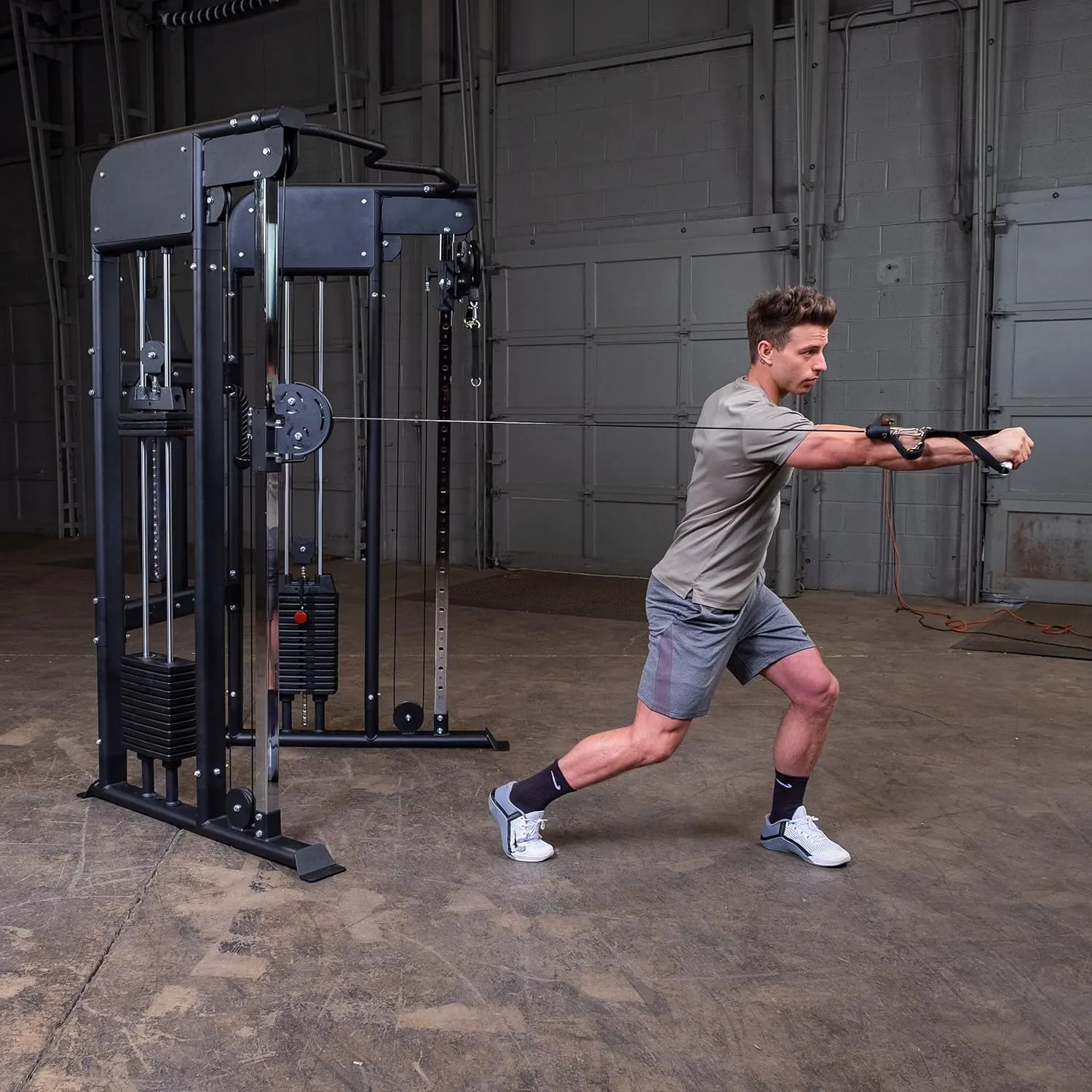 Body-Solid Functional Trainer Dual Weight Stacks, Adjustable Swiveling Pulleys, Integrated Chinning Bar, Cable Workout Machine for Home Gym