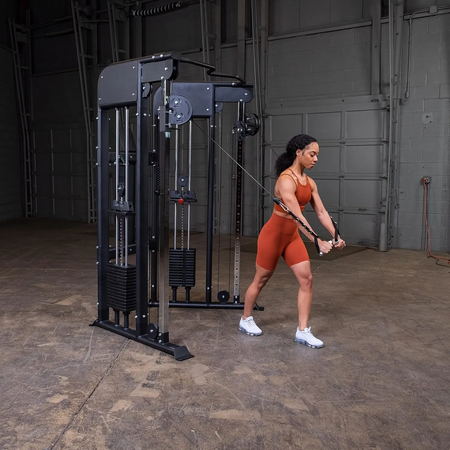 Body-Solid Functional Trainer Dual Weight Stacks, Adjustable Swiveling Pulleys, Integrated Chinning Bar, Cable Workout Machine for Home Gym