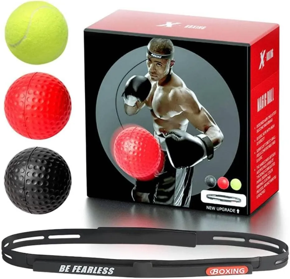Boost Your Boxing and MMA Skills with Our Reflex Ball Set - Includes 3 Weighted Balls, an Adjustable Headband, Ages and Skill Levels, it Improves Speed and Hand-Eye Coordination.
