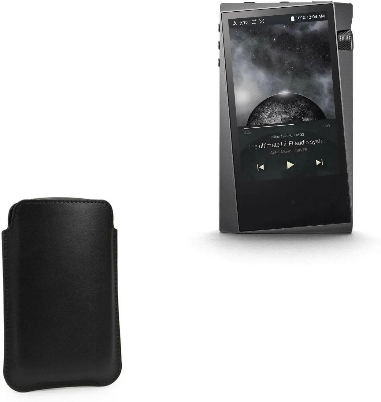 BoxWave Case Compatible with Astell & Kern SR15 (Case Genuine Leather Pouch, Slim Real Leather Luxury Lightweight Pocket for Astell & Kern SR15 - Nero Black