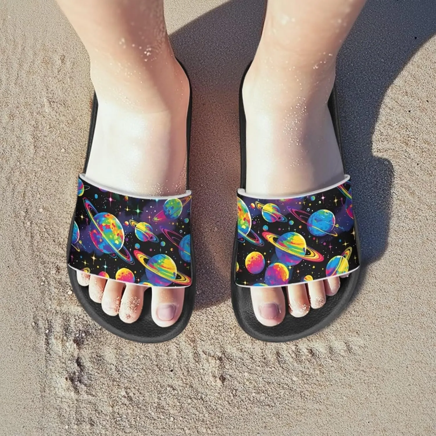 Boys Slide Sandals Trendy Print Shower Shoes for Kids Lightweight Summer Slippers