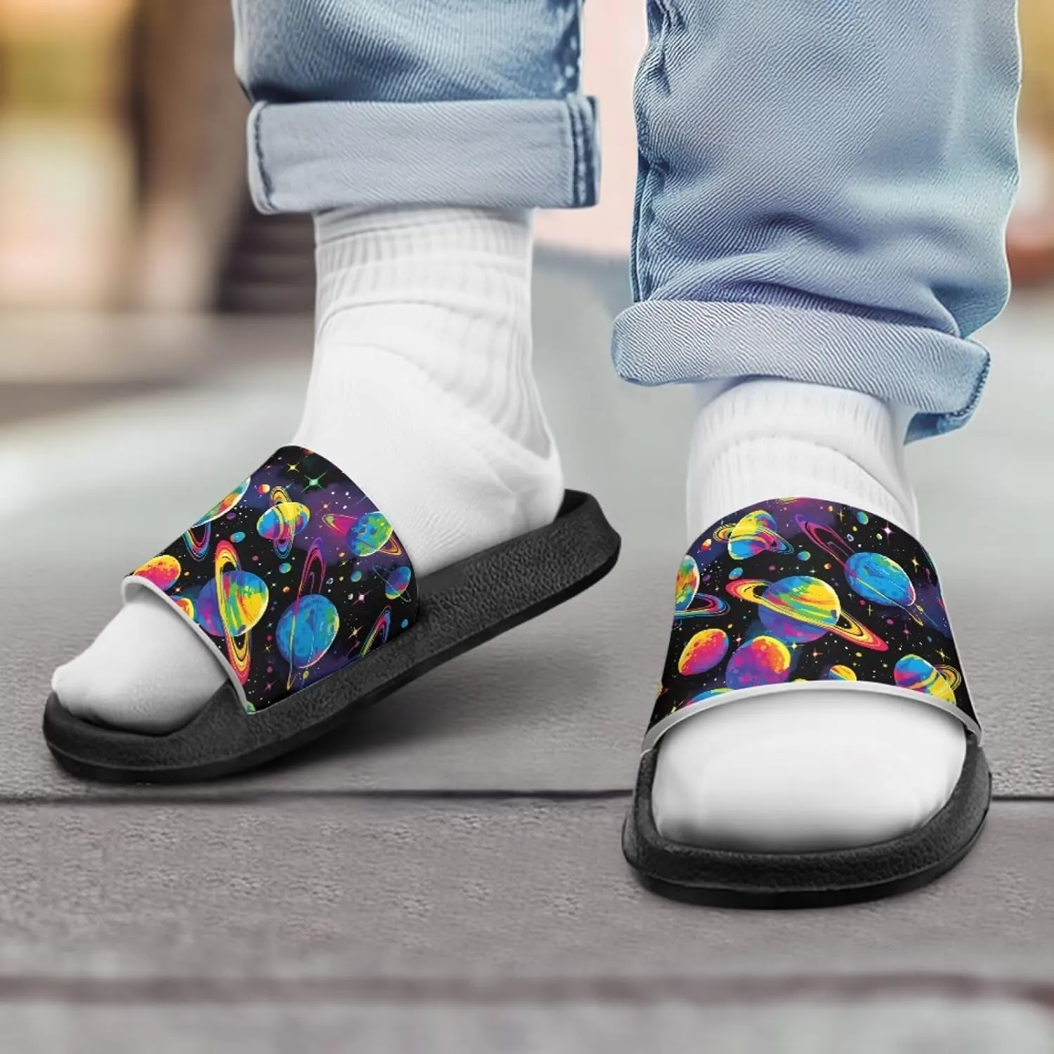 Boys Slide Sandals Trendy Print Shower Shoes for Kids Lightweight Summer Slippers