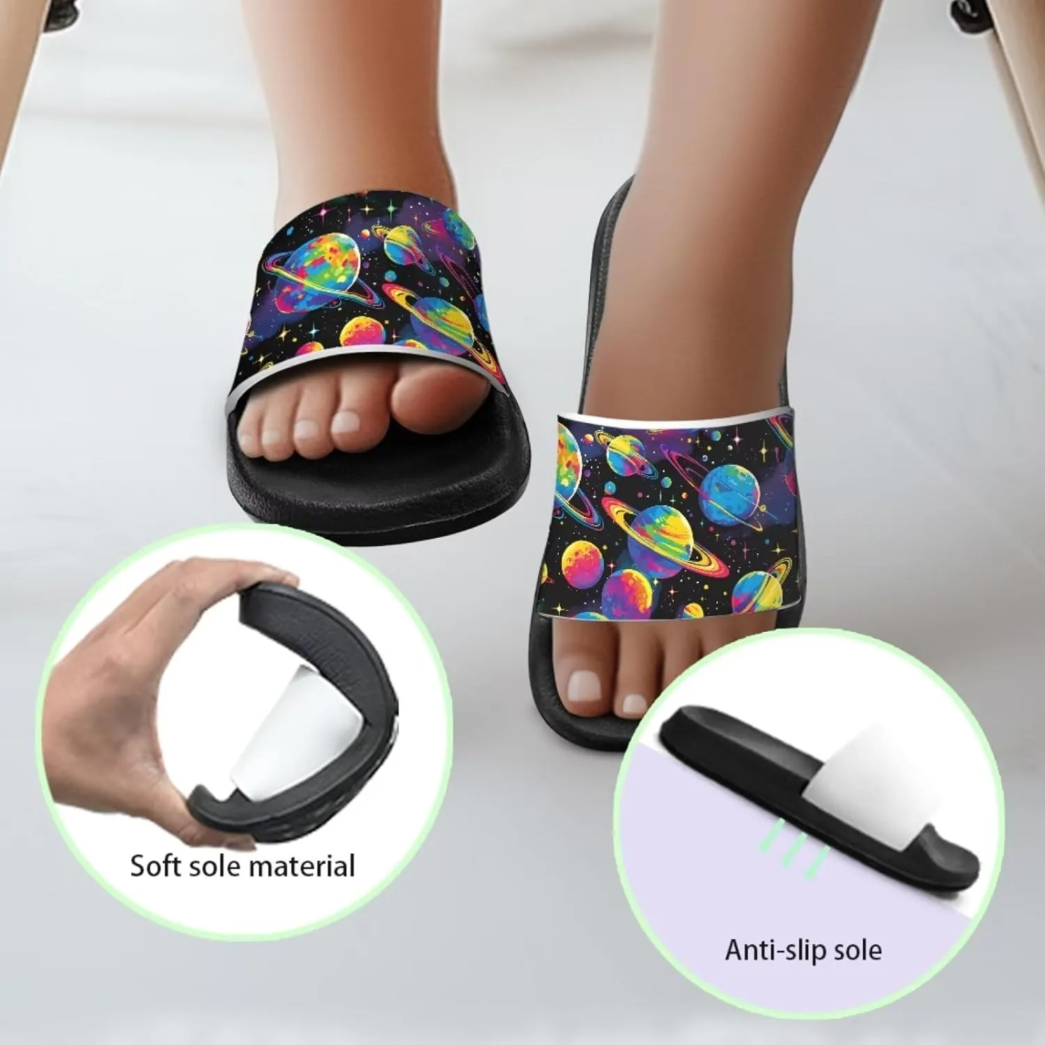 Boys Slide Sandals Trendy Print Shower Shoes for Kids Lightweight Summer Slippers