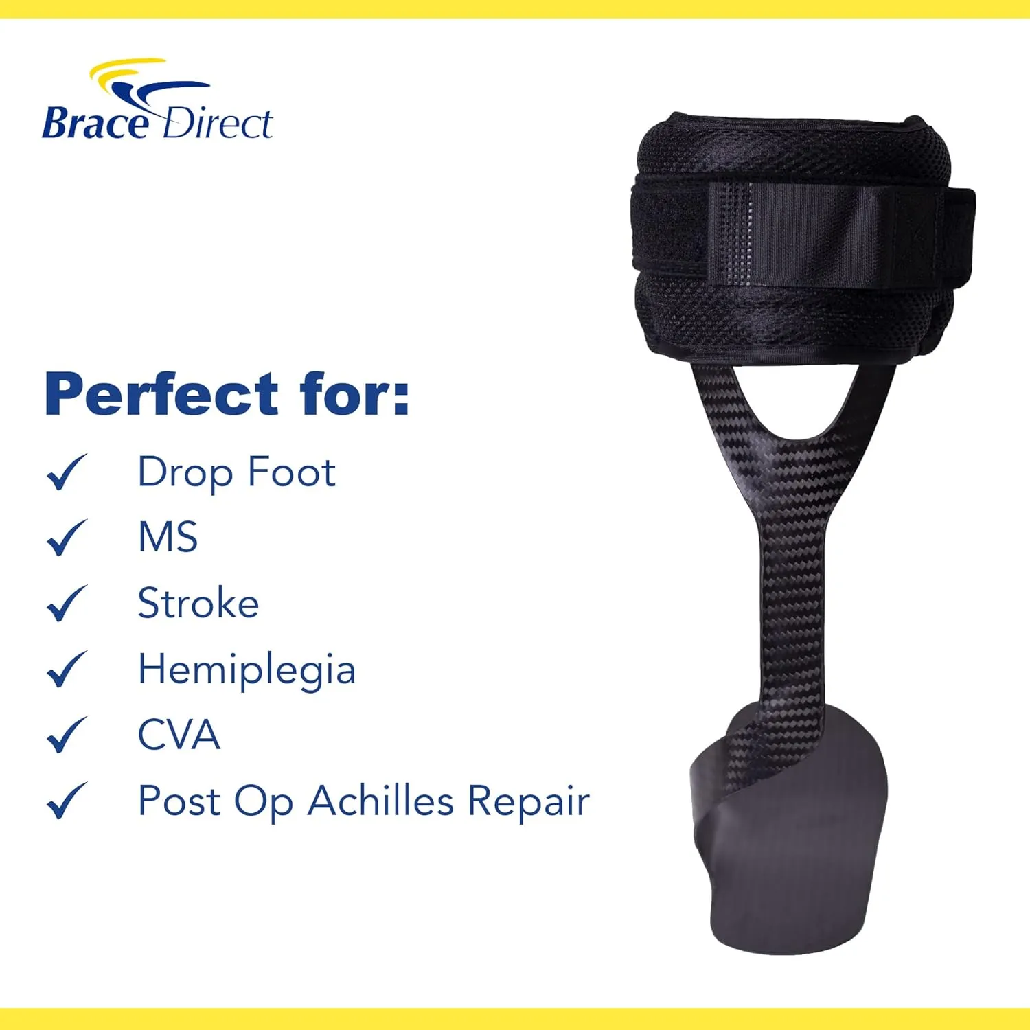 Brace Direct Carbon Fiber AFO – Lightweight Dynamic Ankle-Foot Orthosis for Foot Drop Support, Stroke, MS, CVA Gait Assistance, Right Medium (Men 7-8.5 / Women 8.5-10)