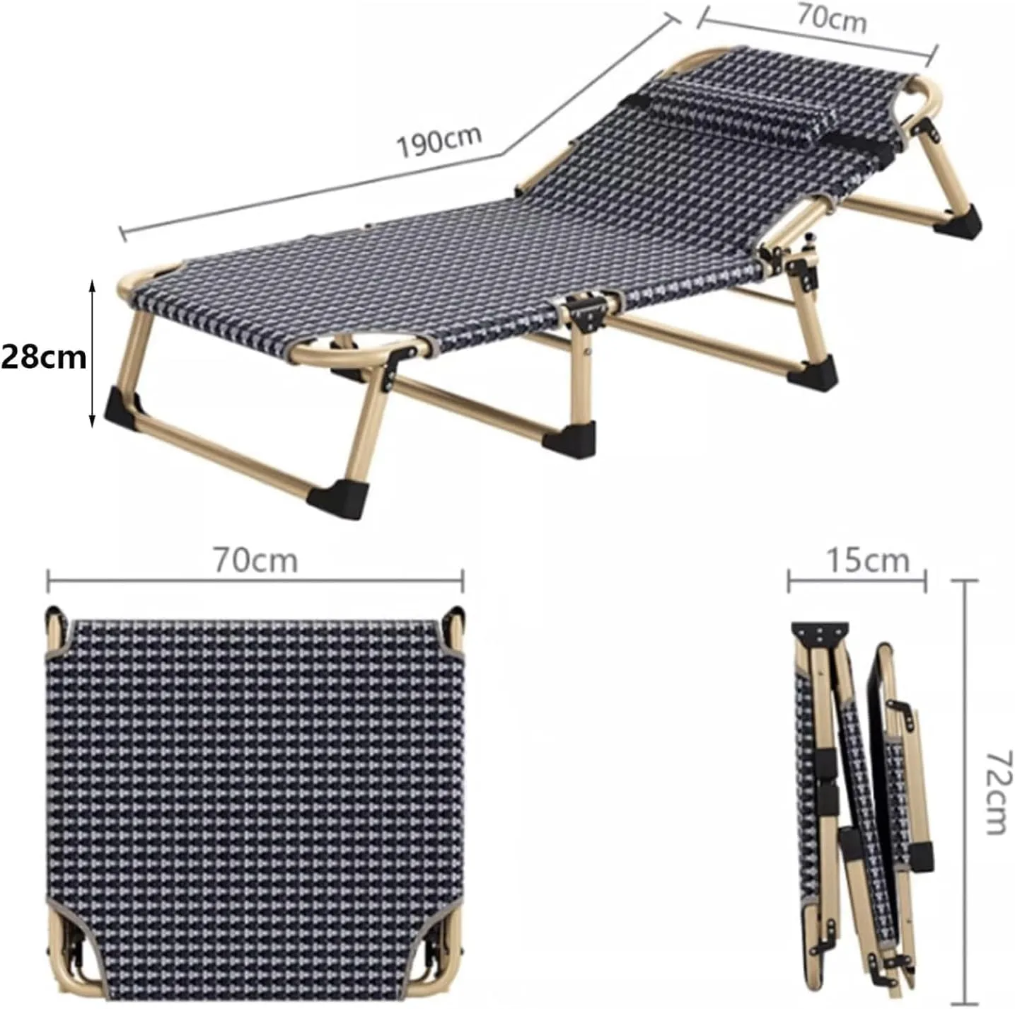 Breathable Camping Cot, 4-Position Folding Chaise Lounge Chair for Indoor Outdoor, Extra Wide Portable Folding Bed with Pillow