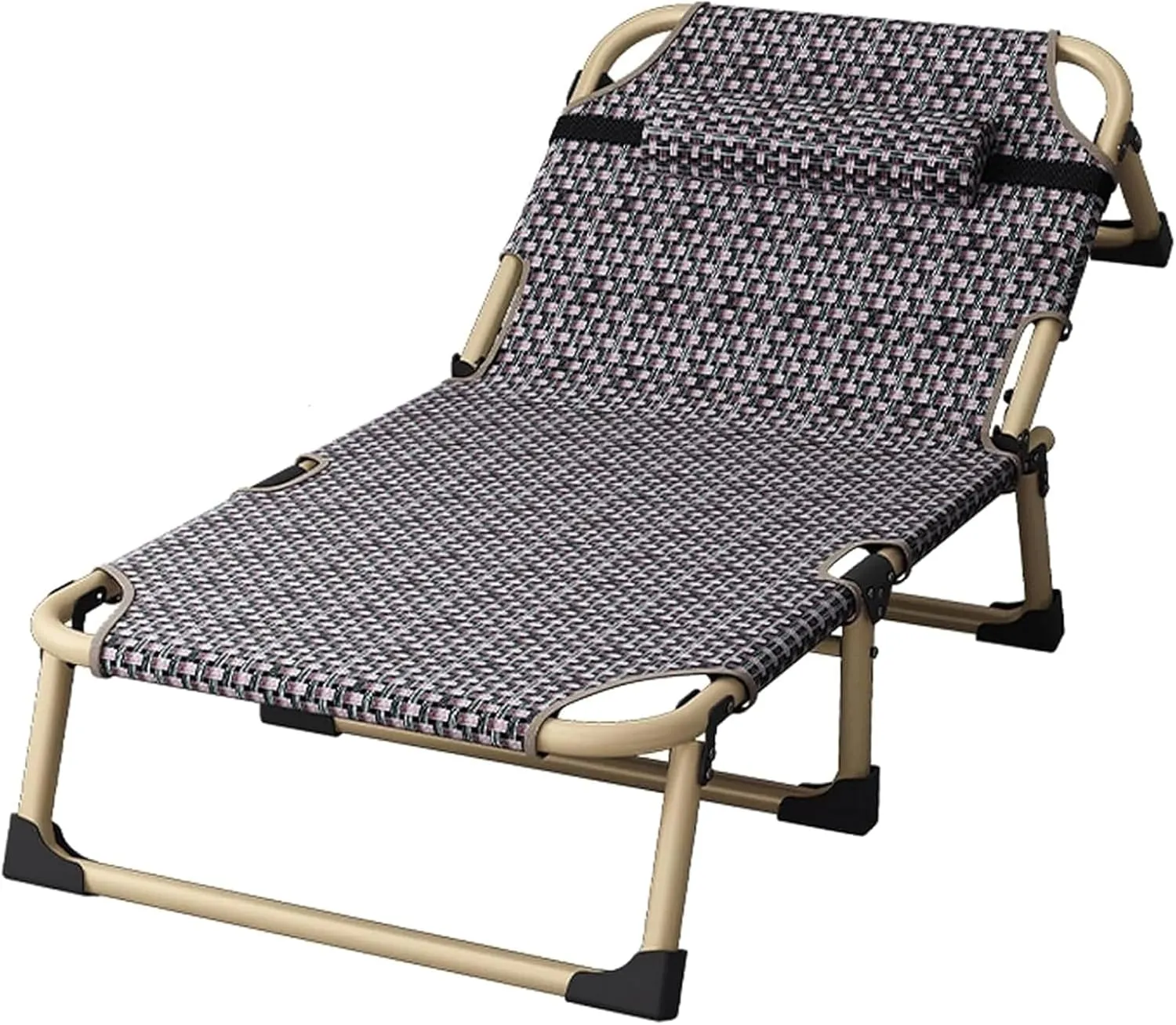 Breathable Camping Cot, 4-Position Folding Chaise Lounge Chair for Indoor Outdoor, Extra Wide Portable Folding Bed with Pillow