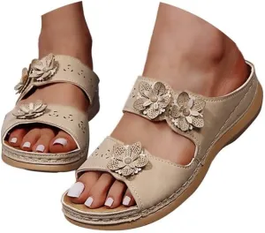 Breathable Mesh Orthopedic Wedge Sandals for Women Summer Flat Open Toe Sandals Boho Slip on Beach Dress Shoes